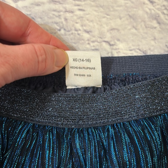 Metallic Blue Shimmer Midi Party Skirt Pull On Style - Girls Size XL 14-16 - Picture 9 of 12